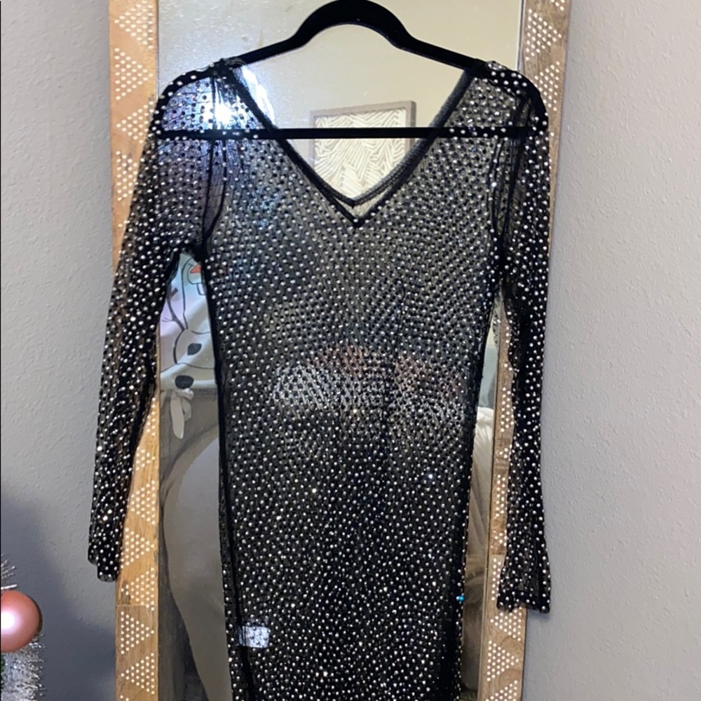 Akira mesh jeweled maxi slip